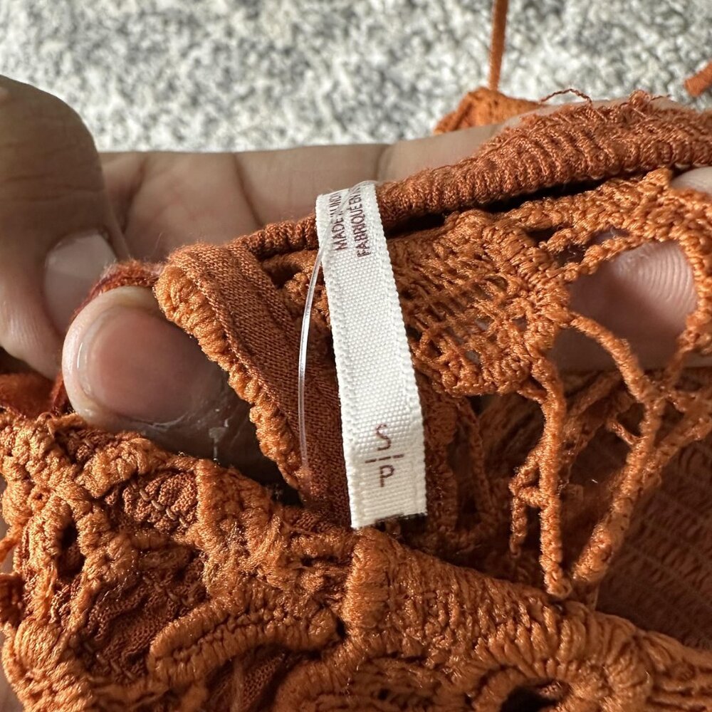 Free People Top Womens Small Rust Brown Crochet Lace Halter Crop Festival Boho - Picture 7 of 8